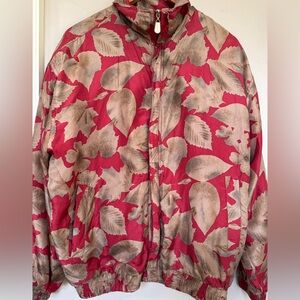 FUDA International 100% Silk Jacket Vintage 90s Red Floral Windbreaker L
